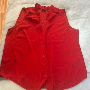 Banana Republic Red Mandarin Collar Blouse with Ruffles